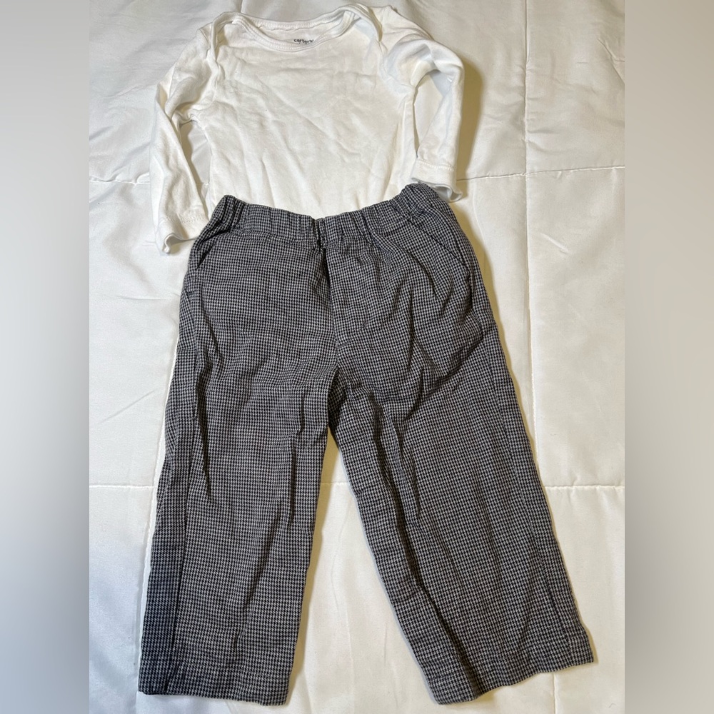 Nordstrom Houndstooth pants black & white and Carters long sleeve onesie cotton